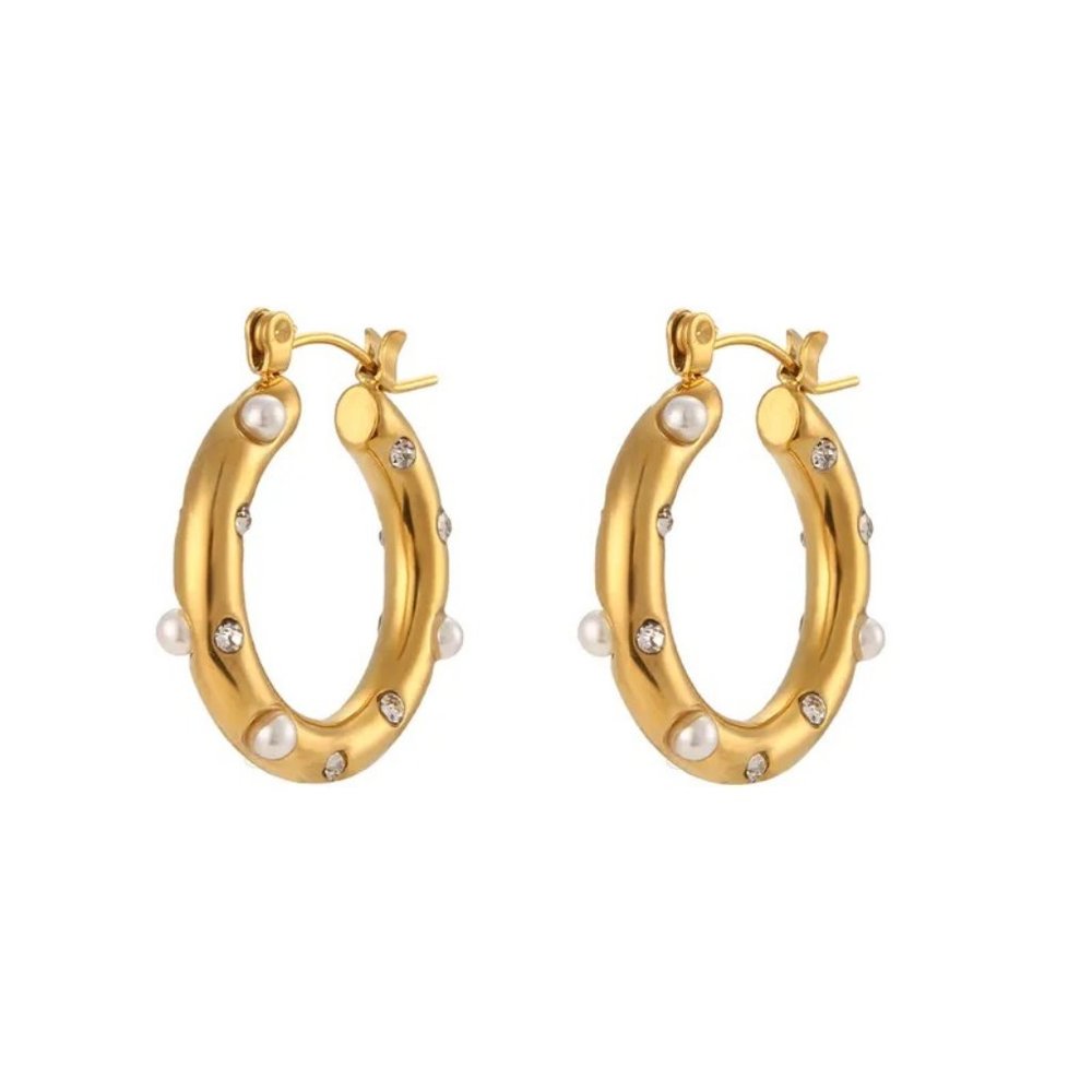 Stainless Steel Earrings Pearl & Zircon